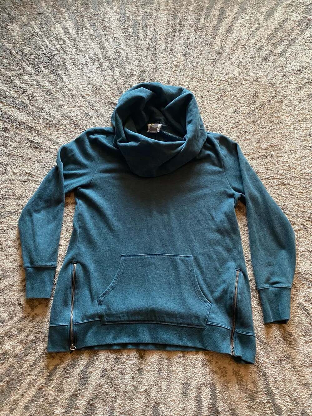 Old Navy Cowl Neck Pullover Sweatshirt Size M Teal Zip Side Pocket